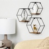 image:imageGreenco Geometric Hexagon Shaped Floating Shelves Honeycomb Shelves Home Decor Metal Wire and Rustic Wood Wall Storage Shelves for Bedroom Living Room Bathroom Kitchen and Office  Set of 3