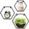 image:imageGreenco Geometric Hexagon Shaped Floating Shelves Honeycomb Shelves Home Decor Metal Wire and Rustic Wood Wall Storage Shelves for Bedroom Living Room Bathroom Kitchen and Office  Set of 3