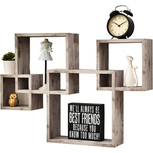 image:imageGreenco 4 Cube Intersecting EasytoAssemble Floating Wall Mount Shelves for Bedrooms and Living Rooms  Walls Shelving for Living Room  Wall Mounted Shelves  Espresso FinishRustic White