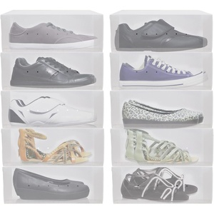 image:imageGreenco Clear Foldable Shoe Storage Boxes 5 Pack  Stackable Heavy Duty Plastic Boot Storage Box Perfect for Apartments Small Spaces and College Dorm Rooms Shoe Box and Boot OrganizerPack of 10