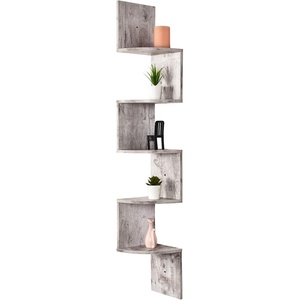 image:imageGreenco Corner Shelf 5 Tier Floating Shelves for Wall EasytoAssemble Wall Mount Corner Shelves for Bedrooms and Living Rooms Rustic Walnut FinishRustic White