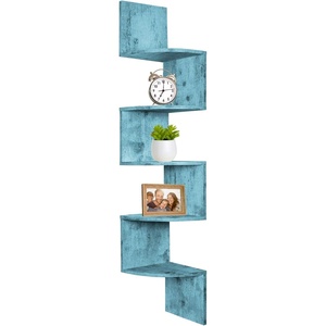 image:imageGreenco Corner Shelf 5 Tier Floating Shelves for Wall EasytoAssemble Wall Mount Corner Shelves for Bedrooms and Living Rooms Rustic Walnut FinishRustic Blue