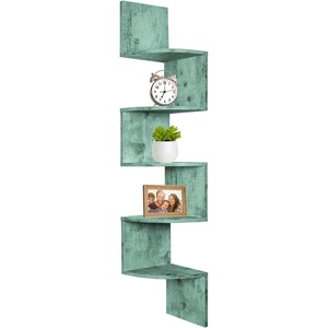 image:imageGreenco Corner Shelf 5 Tier Floating Shelves for Wall EasytoAssemble Wall Mount Corner Shelves for Bedrooms and Living Rooms Rustic Walnut FinishRustic Turquoise