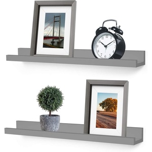 image:imageGreenco Picture Shelf Set of 2 Wall Mounted Photo Ledge Floating Shelves for Bedroom Living Room Kitchen Bathroom Nursery Display Walnut FinishGrey