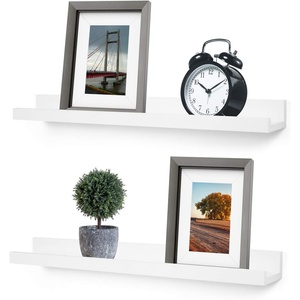 image:imageGreenco Picture Shelf Set of 2 Wall Mounted Photo Ledge Floating Shelves for Bedroom Living Room Kitchen Bathroom Nursery Display Walnut FinishWhite