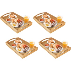 image:imageGreenco Rectangle Bamboo Butler Serving Tray with Handles  Bed Trays for Eating  Bed Tray  Breakfast TrayPak of 1 Pack of 4