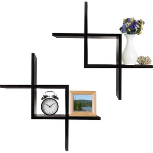 image:imageGreenco Set of 2 Criss Cross Intersecting Wall Mounted Floating Shelves Natural FinishEspresso