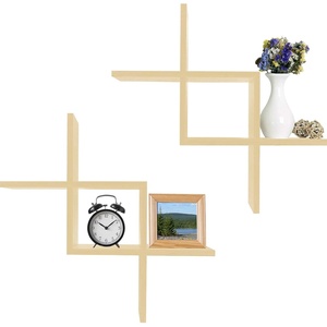 image:imageGreenco Set of 2 Criss Cross Intersecting Wall Mounted Floating Shelves Natural FinishNatural