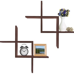 image:imageGreenco Set of 2 Criss Cross Intersecting Wall Mounted Floating Shelves Natural FinishWalnut