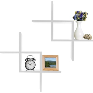 image:imageGreenco Set of 2 Criss Cross Intersecting Wall Mounted Floating Shelves Natural FinishWhite