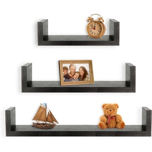 image:imageGreenco Set of 3 Floating U Shelves EasytoAssemble Floating Wall Mount Shelves for Bedrooms and Living Rooms Espresso FinishEspresso