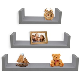 image:imageGreenco Set of 3 Floating U Shelves EasytoAssemble Floating Wall Mount Shelves for Bedrooms and Living Rooms Espresso FinishGrey