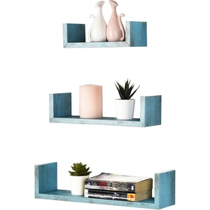 image:imageGreenco Set of 3 Floating U Shelves EasytoAssemble Floating Wall Mount Shelves for Bedrooms and Living Rooms Espresso FinishRustic Blue